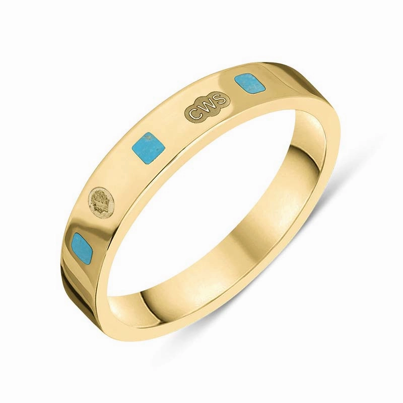 9ct Yellow Gold Turquoise King's Coronation Hallmark Princess Cut 4mm Ring D