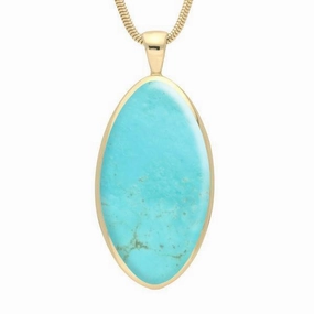 9ct Yellow Gold Turquoise Large Oval Necklace