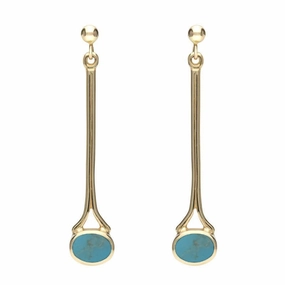 9ct Yellow Gold Turquoise Long Drop Earrings