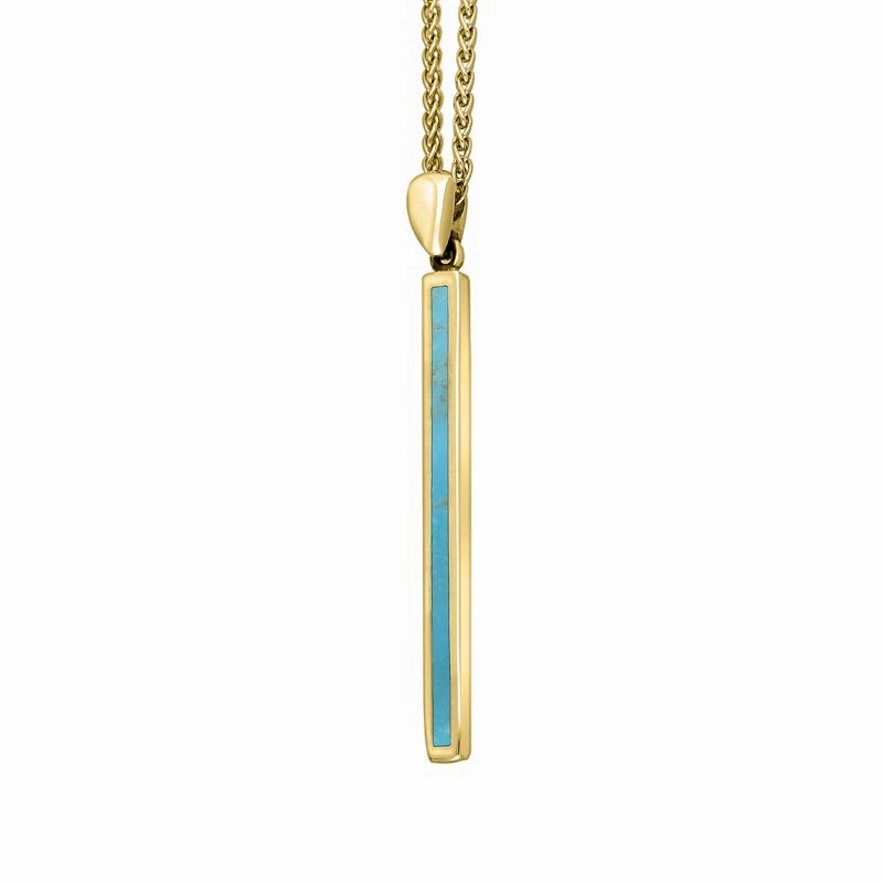 9ct Yellow Gold Turquoise Long Slim Oblong Necklace