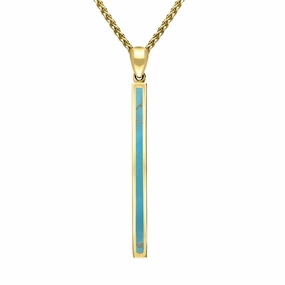 9ct Yellow Gold Turquoise Long Slim Oblong Necklace