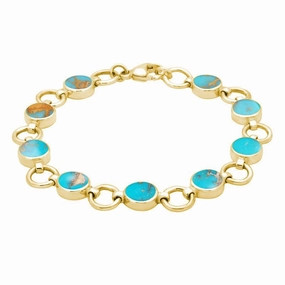 9ct Yellow Gold Turquoise Nine Stone Round Ring Bracelet