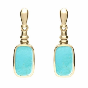 9ct Yellow Gold Turquoise Oblong Bottle Top Drop Earrings