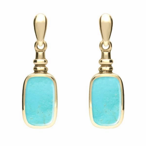 9ct Yellow Gold Turquoise Oblong Bottle Top Drop Earrings