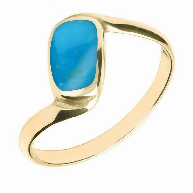 9ct Yellow Gold Turquoise Oblong Twist Ring