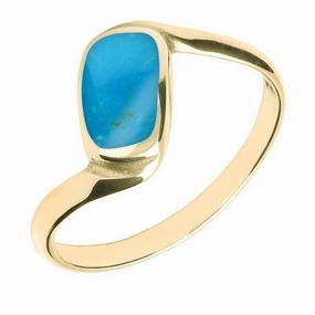 9ct Yellow Gold Turquoise Oblong Twist Ring