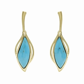 9ct Yellow Gold Turquoise Open Marquise Drop Earrings