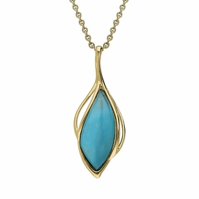 9ct Yellow Gold Turquoise Open Marquise Shaped Necklace