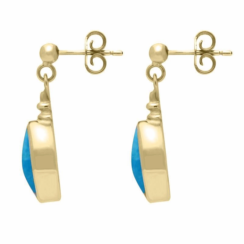 9ct Yellow Gold Turquoise Oval Bottle Top Drop Earrings