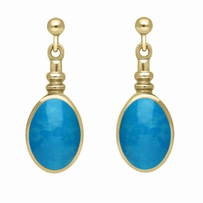 9ct Yellow Gold Turquoise Oval Bottle Top Drop Earrings