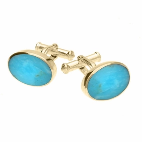 9ct Yellow Gold Turquoise Oval Cushion Cufflinks