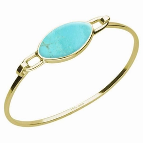 9ct Yellow Gold Turquoise Oval Slim Bangle