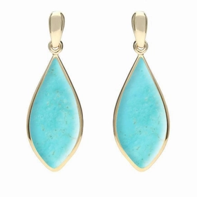9ct Yellow Gold Turquoise Pointed Pear Drop Earrings