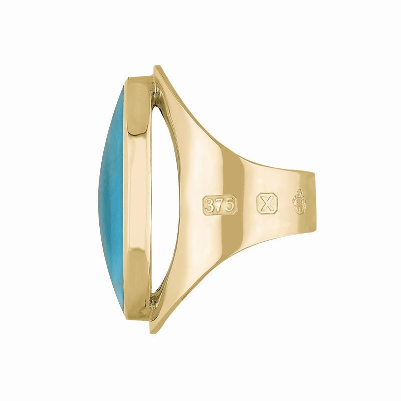 9ct Yellow Gold Turquoise Queen's Jubilee Hallmark Large Oval Ring D