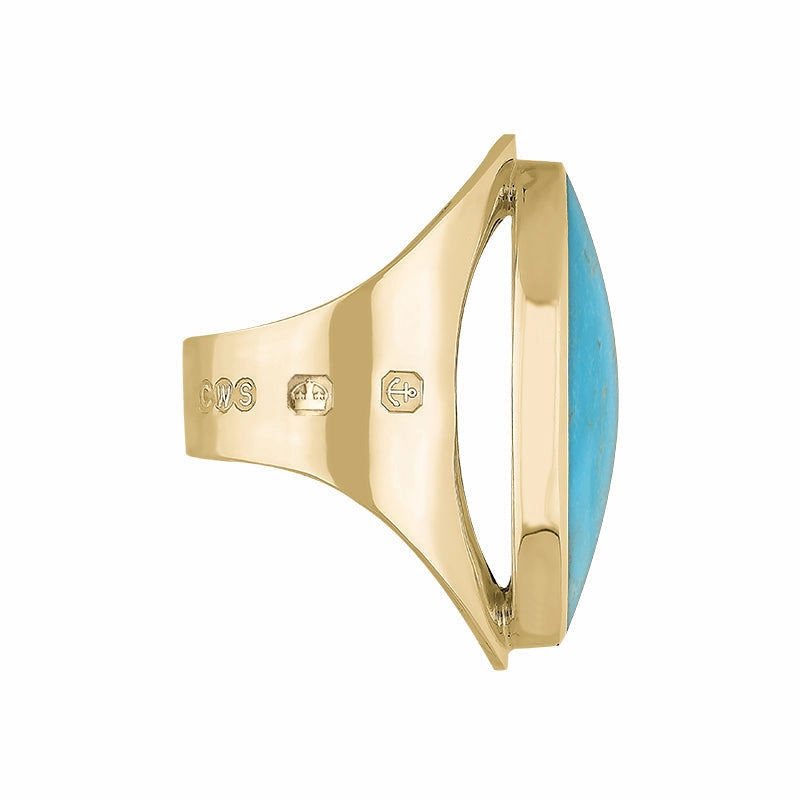 9ct Yellow Gold Turquoise Queen's Jubilee Hallmark Large Oval Ring D