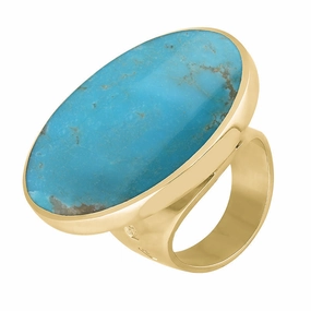 9ct Yellow Gold Turquoise Queen's Jubilee Hallmark Large Round Ring D