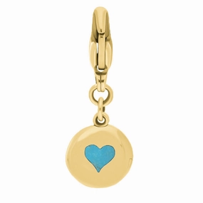 9ct Yellow Gold Turquoise Round Shaped Heart Clip Charm