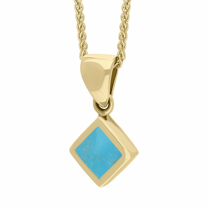9ct Yellow Gold Turquoise Small Square Necklace