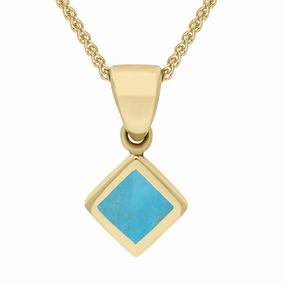 9ct Yellow Gold Turquoise Small Square Necklace