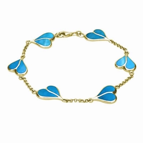 9ct Yellow Gold Turquoise Split Heart Bracelet