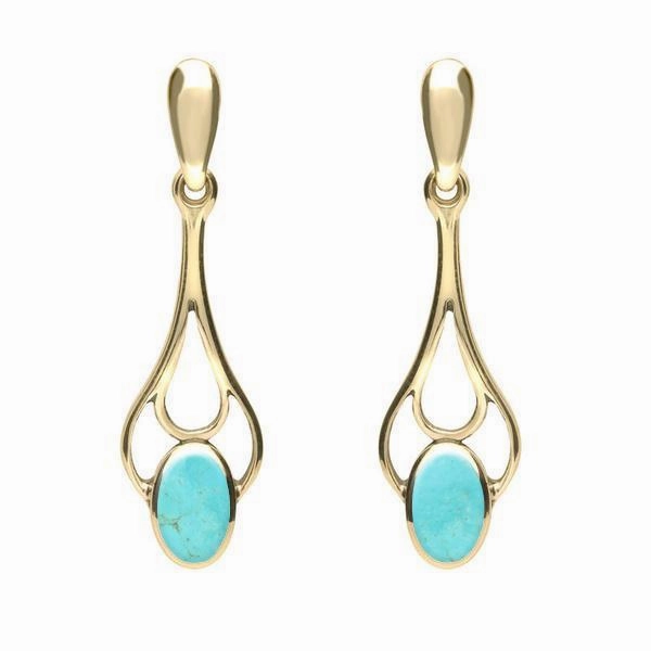 9ct Yellow Gold Turquoise Spoon Drop Earrings