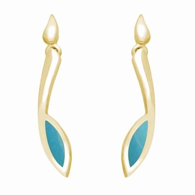 9ct Yellow Gold Turquoise Toscana Long Marquise Drop Earrings