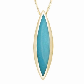 9ct Yellow Gold Turquoise Toscana Long Marquise Necklace