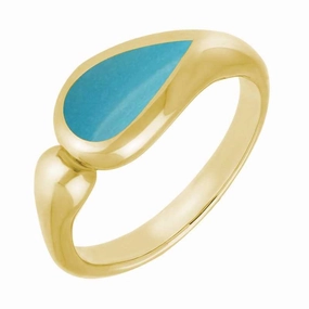 9ct Yellow Gold Turquoise Toscana Offset Teardrop Ring