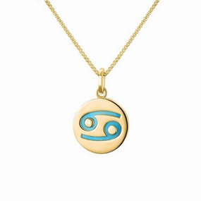 9ct Yellow Gold Turquoise  Zodiac Cancer Round Necklace
