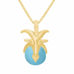 9ct Yellow Gold Turquoise Zodiac Capricorn 9mm Bead Pendant