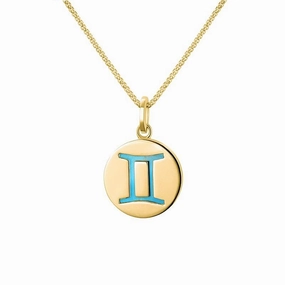 9ct Yellow Gold Turquoise  Zodiac Gemini Round Necklace