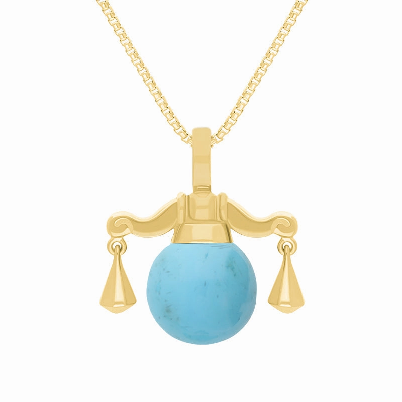 9ct Yellow Gold Turquoise Zodiac Libra 8mm Bead Pendant