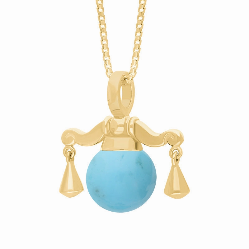 9ct Yellow Gold Turquoise Zodiac Libra 8mm Bead Pendant