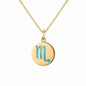 9ct Yellow Gold Turquoise  Zodiac Scorpio Round Necklace