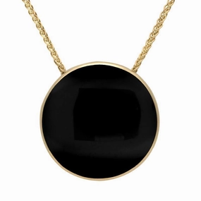 9ct Yellow Gold Whitby Jet 30mm Round Necklace