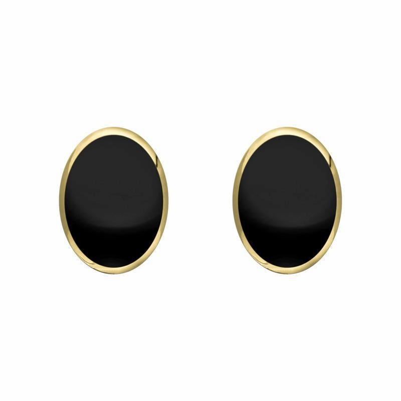 9ct Yellow Gold Whitby Jet 7mm x 5mm Classic Small Oval Stud Earrings