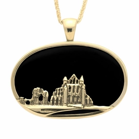 9ct Yellow Gold Whitby Jet Abbey Oval Necklace