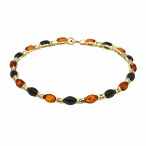 9ct Yellow Gold Whitby Jet Amber Nineteen Stone Marquise Link Bracelet D