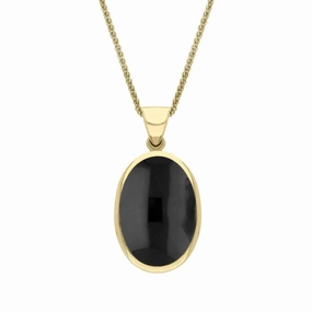9ct Yellow Gold Whitby Jet Blue John Small Double Sided Fob Necklace