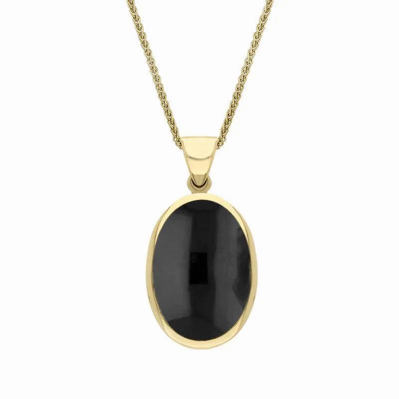 9ct Yellow Gold Whitby Jet Blue John Small Double Sided Fob Necklace
