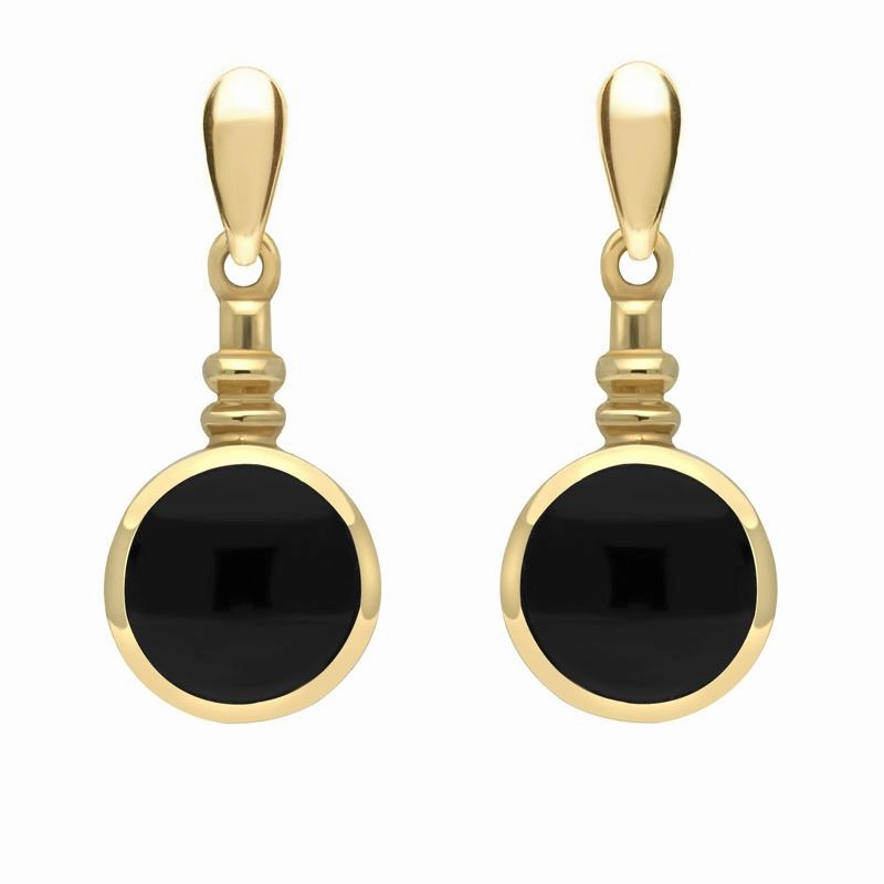 9ct Yellow Gold Whitby Jet Bottle Top Drop Earrings