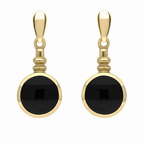 9ct Yellow Gold Whitby Jet Bottle Top Drop Earrings