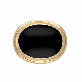 9ct Yellow Gold Whitby Jet Classic Framed Oval Brooch