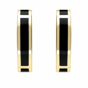 9ct Yellow Gold Whitby Jet Curved Oblong Stud Earrings