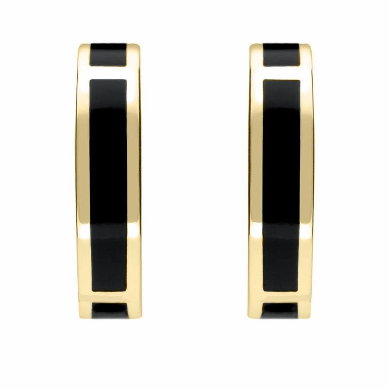 9ct Yellow Gold Whitby Jet Curved Oblong Stud Earrings