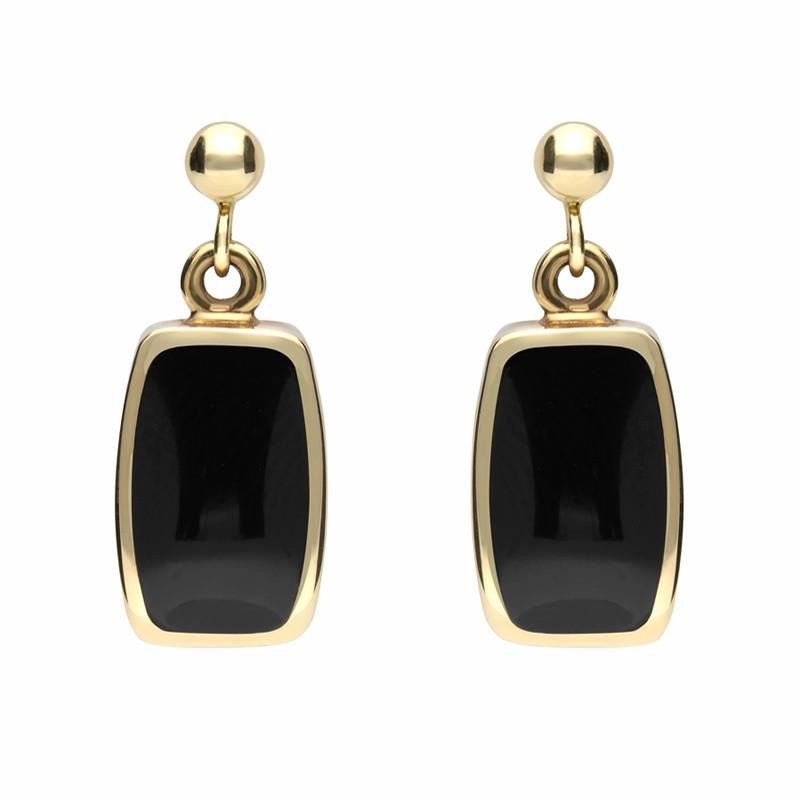 9ct Yellow Gold Whitby Jet Dinky Barrel Drop Earrings