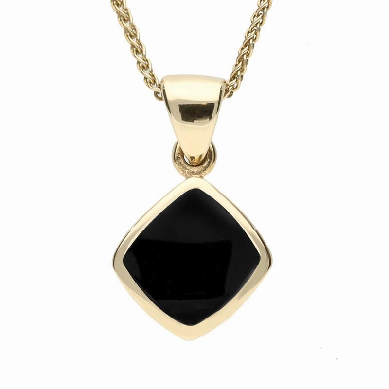 9ct Yellow Gold Whitby Jet Dinky Cushion Necklace