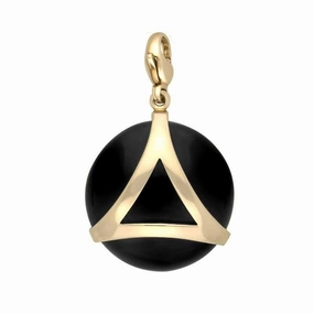 9ct Yellow Gold Whitby Jet Disc Open Triangle Large Charm D