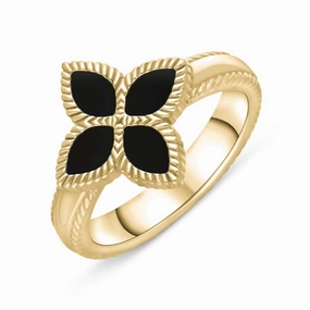 9ct Yellow Gold Whitby Jet Eden Marquise Flower Ring