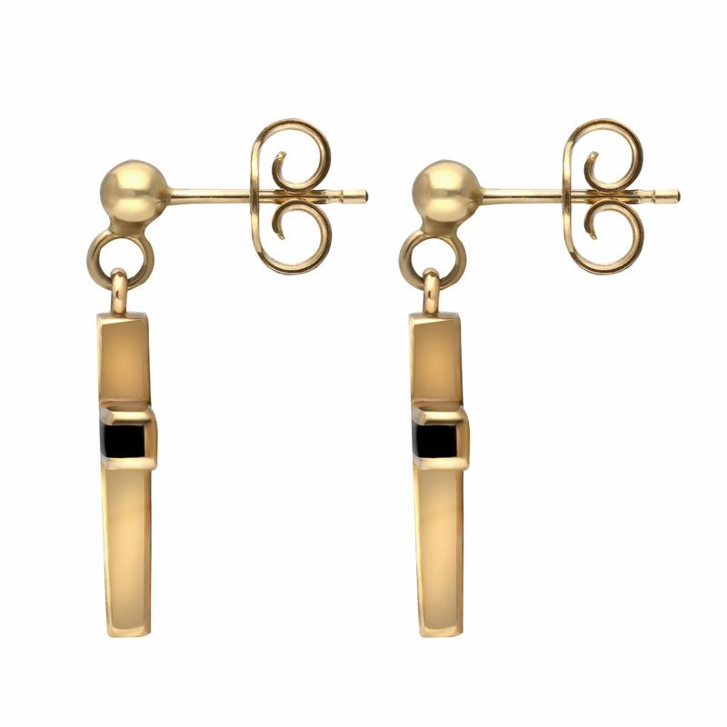 9ct Yellow Gold Whitby Jet Four Stone Cross Drop Earrings D